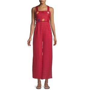 Carolina K Women's Bow Linen Red Jumpsuit
